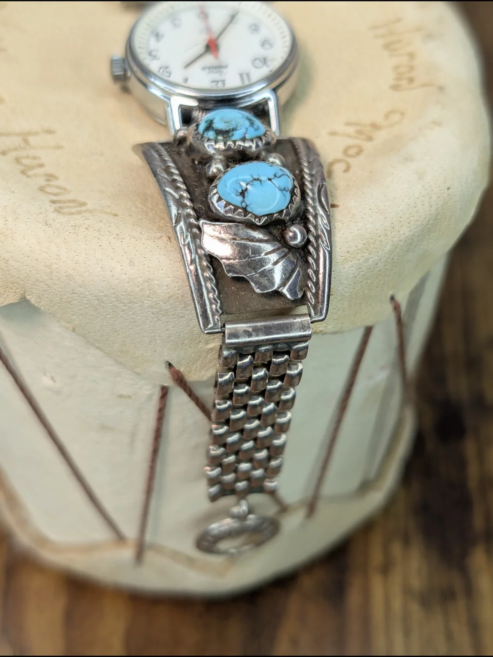Vintage Navajo Sterling Silver Turquoise Timex Indiglo Watch - Signed Native - Picture 6 of 10